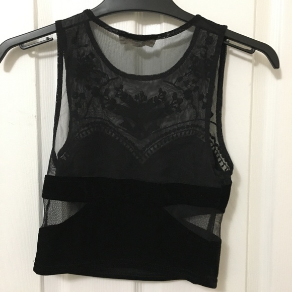Urban Outfitters Black Embroidered Velvet Crop Top - Picture 3 of 3